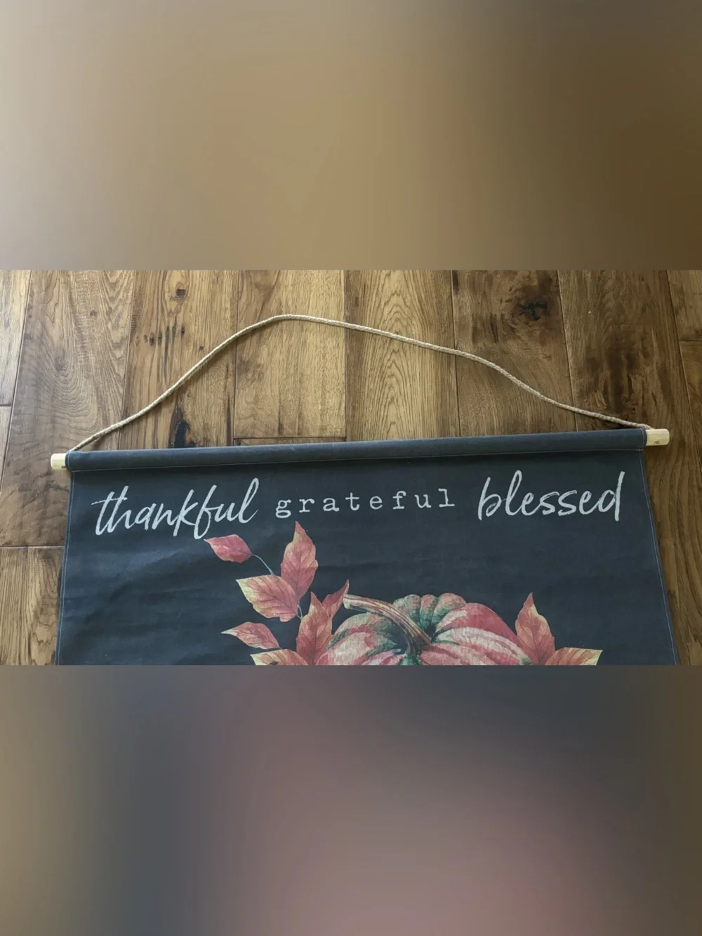 Thankful Grateful Blessed Pumpkin Fabric Wall Art -Fall Decor 37x25”